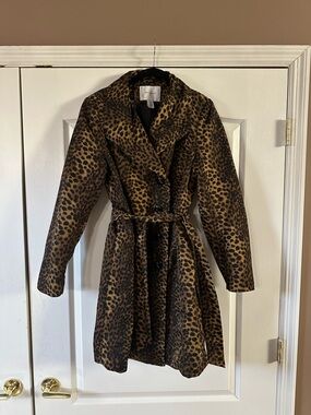 Women’s Vintage Jaclyn Smith Leopard Print Trench Coat Jacket Size L Amazing Con